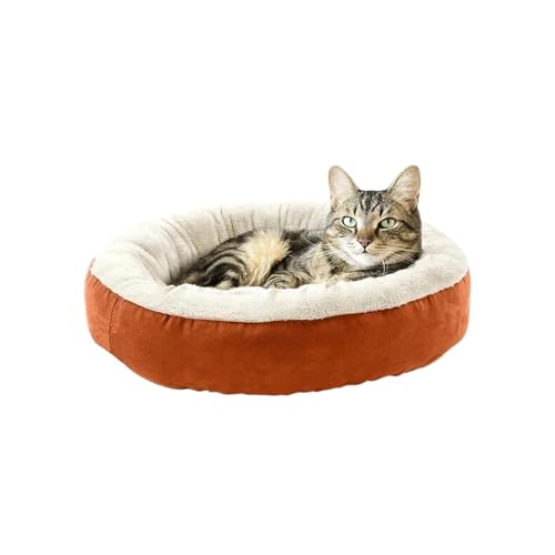 Rundes Haustier-Nest, maschinenwaschbar, für Katzen, Welpen, warmes Bett, kleine und mittelgroße Katzen und Hunde, Plüsch-Schmutzabweisende Schlafmatte (Farbe: Orange, Größe: S 60 x 60 cm) von SBTRKT