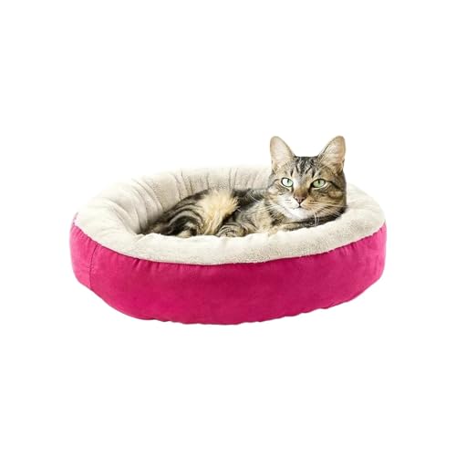 Rundes Haustier-Nest, maschinenwaschbar, für Katzen, Welpen, warmes Bett, kleine und mittelgroße Katzen und Hunde, Plüsch-Schmutzabweisende Schlafmatte (Farbe: Rosenrot, Größe: XS 50 x 50 cm) von SBTRKT