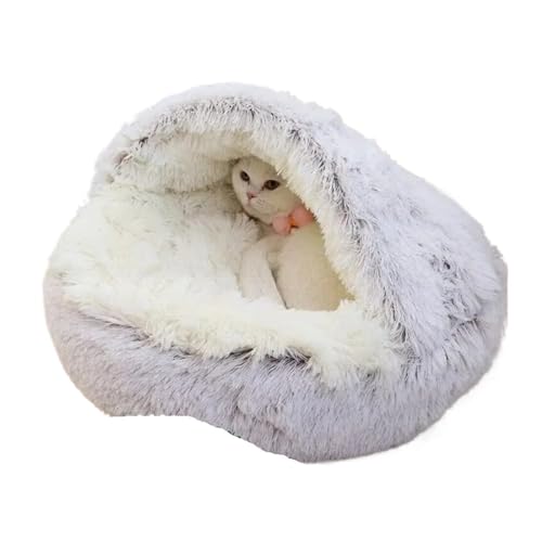 Weiches Plüsch-Haustierbett mit Bezug, rundes Katzenbett, Haustiermatratze, warm, 2-in-1-Schlafnest, Höhle für kleine Hunde (Farbe: Braun, Größe: 40 x 40 cm) von SBTRKT