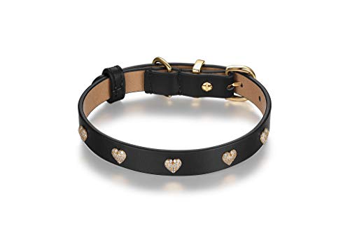 Scamper & Co Hundehalsband aus echtem Leder mit Mikrofaser, Herz-Nieten, 33 cm, Schwarz von SCAMPER & CO