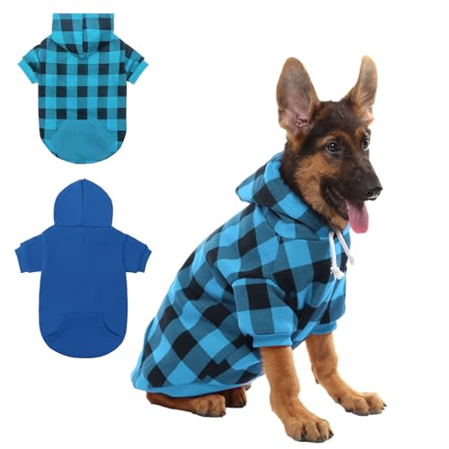 SCENEREAL 2er-Pack Hunde-Kapuzenpullover für kleine, mittelgroße und große Hunde, blau-kariert, Größe M von SCENEREAL