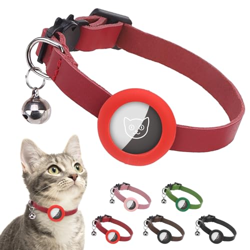 SCENEREAL Airtag Katzenhalsband mit Glöckchen, Leder-Haustier-Tracker-Halsband mit Airtag-Halterung für Katzen, Welpen, verstellbar, leicht, Kitty, GPS-Halsbänder für Jungen, Mädchen, kleine Hunde, von SCENEREAL