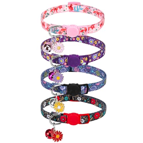 SCENEREAL Breakaway Katzenhalsband mit Glöckchen, Sicherheitsschnalle, weich, verstellbar, für Katzen, Welpen, Frühlingsrosa, Halsbänder für Hunde, Mädchen, Jungen, Blumenmuster von SCENEREAL