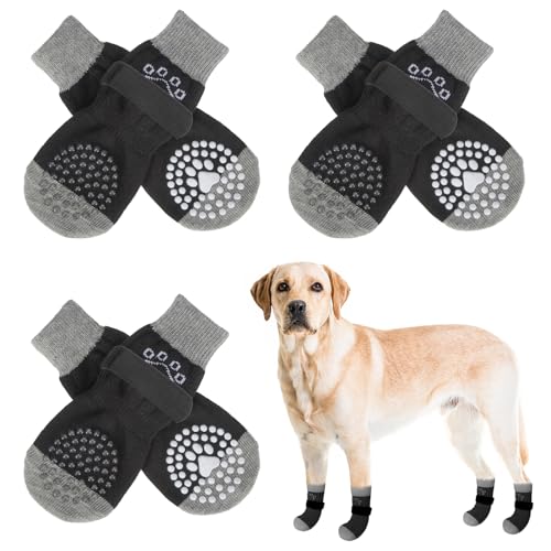 SCENEREAL Doppelseitige Anti-Rutsch-Hundesocken für Hartholzböden, um das Lecken der Pfoten zu stoppen, rutschfeste Hundeschuhe für heiße/kalte Gehwege, Rutschen, Pfotenschutz mit Greifern von SCENEREAL