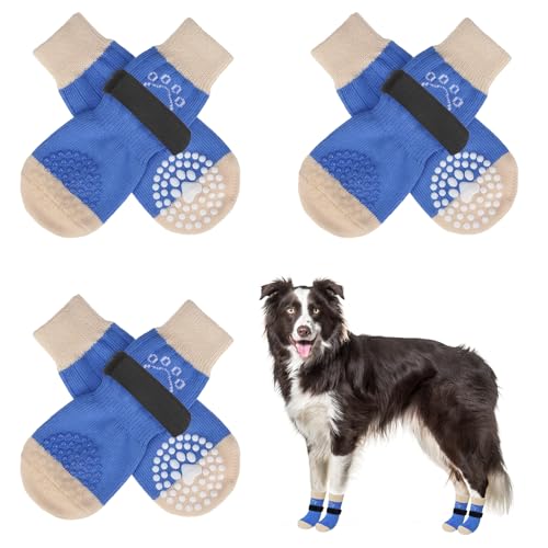 SCENEREAL Doppelseitige rutschfeste Hundesocken, Hundeschuhe für heißen/kalten Bürgersteig, 3 Paar rutschfeste Pfotenschutz Indoor für kleine, mittelgroße und große alte Hunde, verhindern Sie das Kratzen des Bodens, stoppen Sie das Lecken von SCENEREAL