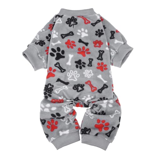 SCENEREAL Fleece-Hunde-Pyjama für kleine, mittelgroße und große Hunde, warmer weicher Welpen-Jumpsuit, bezaubernde Knochen-Pfotenabdruck-Haustierpullover, Kleidung, Hunde-Pyjama, Katzenmantel für von SCENEREAL