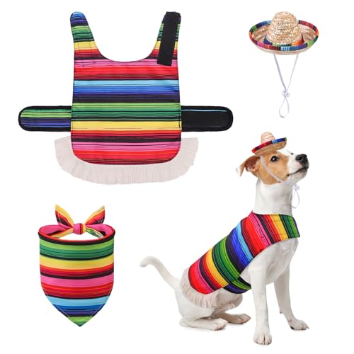 SCENEREAL Halloween-Kostüm-Set für Hunde, mexikanische Welpen, Kätzchen, Urlaub, Bandana, Hut, Umhang, 3-teiliges Set, Größe M von SCENEREAL