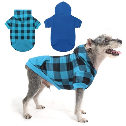 SCENEREAL Hunde-Kapuzenpullover für kleine, mittelgroße und große Hunde, Blau, kariert, Größe XS, 2er-Pack von SCENEREAL