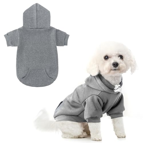 SCENEREAL Hunde-Kapuzenpullover für kleine, mittelgroße und große Hunde, Fleece-Hunde-Sweatshirt mit Hut und Tasche, weiche Baumwolle, für kalte Winter, Allwetter-Hundekleidung für S bis XL, Grau (S) von SCENEREAL