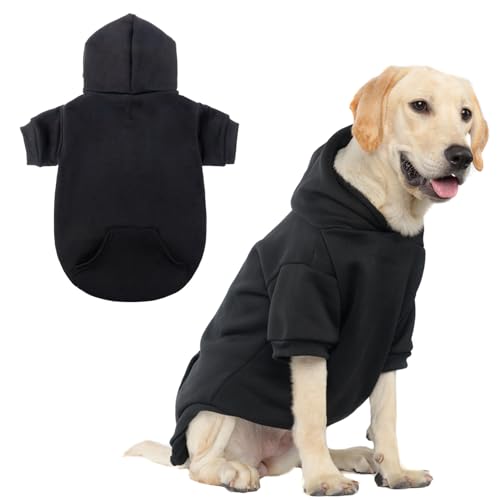 SCENEREAL Hunde-Kapuzenpullover für kleine, mittelgroße und große Hunde, Fleece-Hunde-Sweatshirt mit Hut und Tasche, weiche Baumwolle, für kalte Winter, Allwetter-Hundekleidung für S bis XL, Schwarz von SCENEREAL