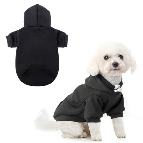 SCENEREAL Hunde-Kapuzenpullover für kleine, mittelgroße und große Hunde, Fleece-Hunde-Sweatshirt mit Hut und Tasche, weiche Baumwolle, für kalte Winter, Allwetter-Hundekleidung für S bis XL, Schwarz von SCENEREAL