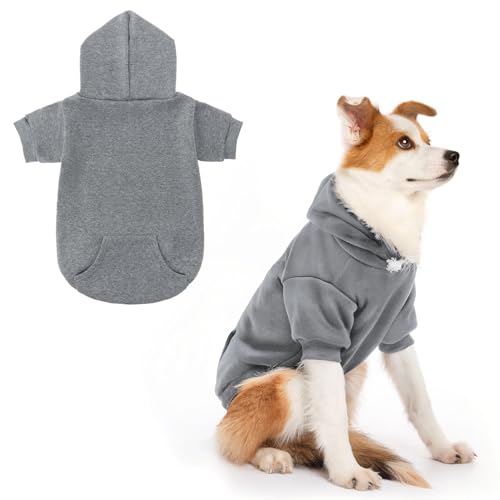 SCENEREAL Hunde-Kapuzenpullover für kleine, mittelgroße und große Hunde, Fleece-Hunde-Sweatshirt mit Hut und Tasche, weiche Baumwolle, für kalte Winter, Allwetter-Hundekleidung für S bis XL, Grau (SM) von SCENEREAL