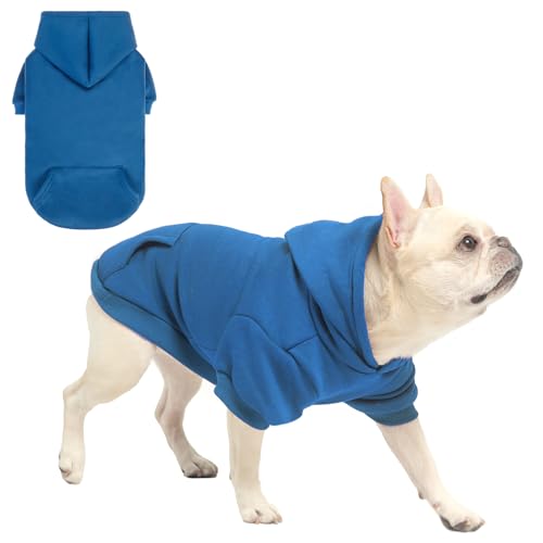 SCENEREAL Hunde-Kapuzenpullover für kleine, mittelgroße und große Hunde, Fleece-Hunde-Sweatshirt mit Hut und Tasche, weiche Baumwolle, für kalte Winter, Allwetter-Hundekleidung für S bis XL, Blau, von SCENEREAL