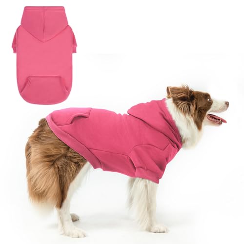 SCENEREAL Hunde-Kapuzenpullover für kleine, mittelgroße und große Hunde, Fleece-Hunde-Sweatshirt mit Hut und Tasche, weiche Baumwolle, für kalte Winter, Allwetter-Hundekleidung für S bis XL, Rosa, L von SCENEREAL