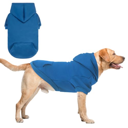 SCENEREAL Hunde-Kapuzenpullover für kleine, mittelgroße und große Hunde, Fleece-Hunde-Sweatshirt mit Hut und Tasche, weiche Baumwolle, für kalte Winter, Allwetter-Hundekleidung für S bis XL, Blau XL von SCENEREAL