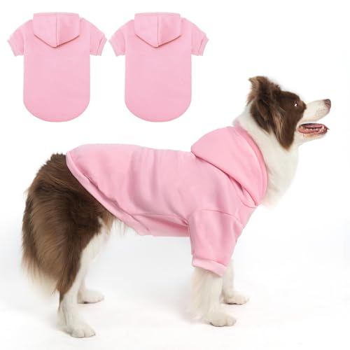 SCENEREAL 2er-Pack Pullover/Hoodies für kleine, mittelgroße und große Hunde, warmes Winter-Sweatshirt mit Mütze, weiche Kapuzenkleidung, Mantel-Outfit, Rosa, Größe L von SCENEREAL