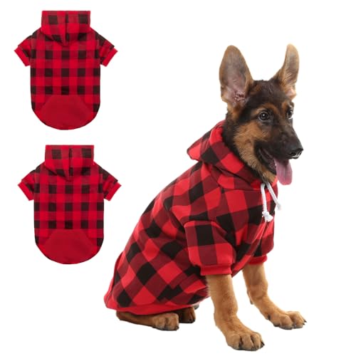 SCENEREAL Hunde-Kapuzenpullover für kleine, mittelgroße und große Hunde, Rot, kariert, Größe M, 2 Stück von SCENEREAL