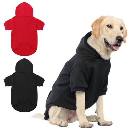 SCENEREAL Hunde-Kapuzenpullover für kleine, mittelgroße und große Hunde, Schwarz/Rot, Größe XL, 2er-Pack von SCENEREAL