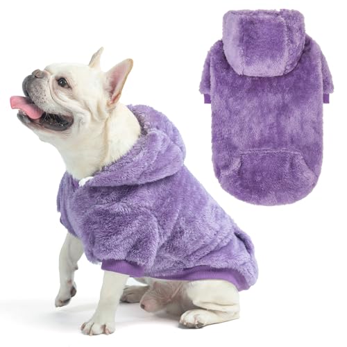 SCENEREAL Hunde-Kapuzenpullover für kleine, mittelgroße und große Hunde, Winter, Herbst, flauschiges Fleece, warmes Kapuzen-Sweatshirt mit Tasche, ultraweiche Katze, Haustierkleidung, Mantel mit Loch von SCENEREAL