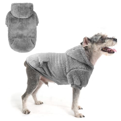 SCENEREAL Hunde-Kapuzenpullover für kleine, mittelgroße und große Hunde, Winter, Herbst, flauschiges Fleece, warmes Kapuzen-Sweatshirt mit Tasche, ultraweiche Katzen-Haustierkleidung, Mantel mit Loch von SCENEREAL