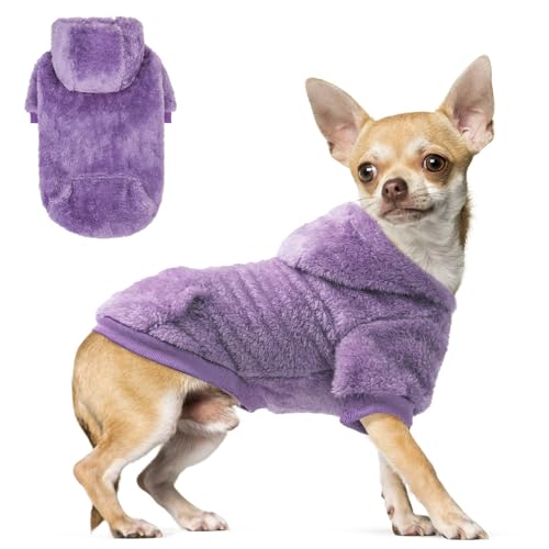 SCENEREAL Hunde-Kapuzenpullover für kleine, mittelgroße und große Hunde, Winter, Herbst, flauschiges Fleece, warmes Kapuzen-Sweatshirt mit Tasche, ultraweiche Katzen-Haustierkleidung, Mantel mit Loch von SCENEREAL