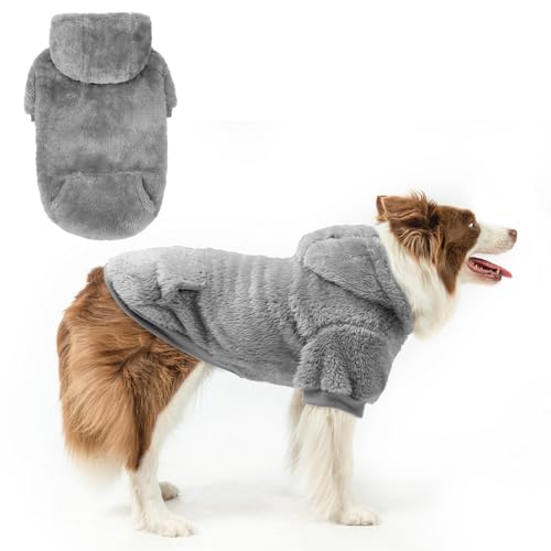 SCENEREAL Hunde-Kapuzenpullover für kleine, mittelgroße und große Hunde, Winter, Herbst, flauschiges Fleece, warmes Kapuzen-Sweatshirt mit Tasche, ultraweiche Katzen-Haustierkleidung, Mantel mit Loch von SCENEREAL