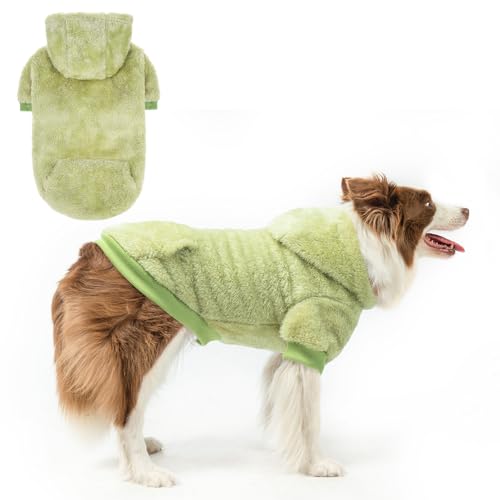 SCENEREAL Hunde-Kapuzenpullover für kleine, mittelgroße und große Hunde, Winter, Herbst, flauschiges Fleece, warmes Kapuzen-Sweatshirt mit Tasche, ultraweiche Katzen-Haustierkleidung, Mantel mit Loch von SCENEREAL