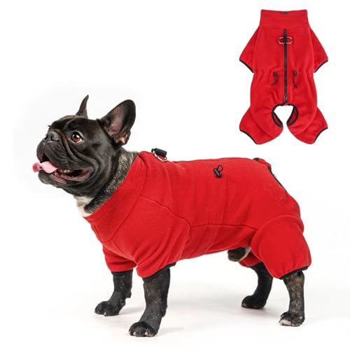 SCENEREAL Hunde-Wintermantel mit integriertem Geschirr, weicher Fleece-Pullover, Weihnachtspyjama, Ganzkörper-Hundepullover, Rollkragen, vierbeinige Hundejacke für kaltes Wetter, für kleine, von SCENEREAL