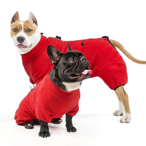 SCENEREAL Hunde-Wintermantel mit integriertem Geschirr, weicher Fleece-Pullover, Weihnachtspyjama, Ganzkörper-Hundepullover, Rollkragen, vierbeinige Hundejacke für kaltes Wetter, für kleine, von SCENEREAL