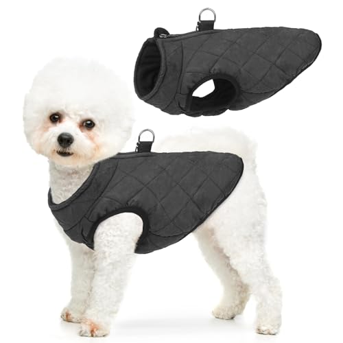 SCENEREAL Winter-Hundeweste mit integriertem Geschirr, warme Hundejacke für kleine und mittelgroße Hunde, kaltes Wetter, Mantel mit Reißverschluss, Fleece-Pufferweste, winddichte Schneekleidung für von SCENEREAL