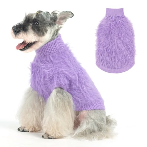 SCENEREAL Hundepullover aus Kunstfell für kleine und mittelgroße Hunde, superweiches Fleece-Hunde-Sweatshirt für kaltes Wetter, Rollkragen-Plüsch, gestrickt, warm, Winter, kaltes Wetter, Mantel für von SCENEREAL