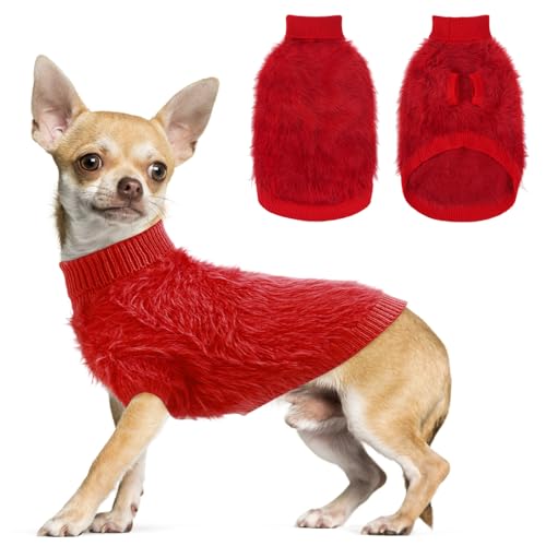 SCENEREAL Hundepullover aus Kunstfell für kleine und mittelgroße Hunde, superweiches Fleece-Hunde-Sweatshirt für kaltes Wetter, Rollkragen-Plüsch, gestrickt, warm, Winter, kaltes Wetter, Mantel für von SCENEREAL