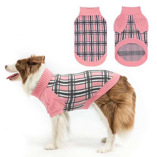 SCENEREAL Hundepullover mit Karomuster, warmer Strickpullover, weicher Rollkragenpullover für kleine, mittelgroße und große Hunde, Welpen, Katzen, Hunde, Herbst, Winter, kaltes Wetter, Rosa, Größe ML von SCENEREAL