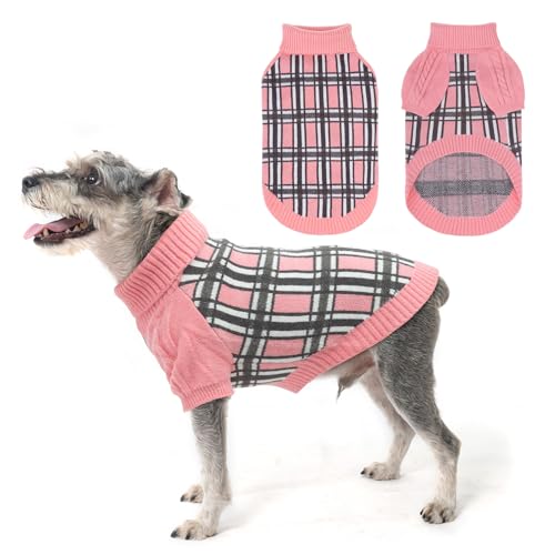 SCENEREAL Pullover für kleine Hunde, kaltes Wetter, Zopfmuster, klassischer karierter Rollkragen, dick, warme Hundekleidung für Chihuahua, Bulldogge, Dackel, Mops, S und mittelgroße Hunde von SCENEREAL