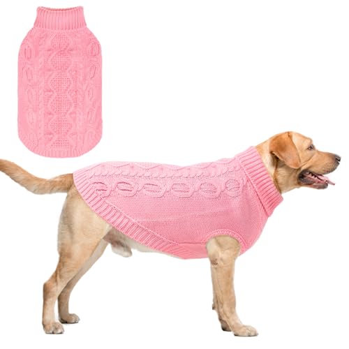 SCENEREAL Hundepullover mit Zopfmuster, dick, Rollkragen, Rosa, Größe 2XL von SCENEREAL