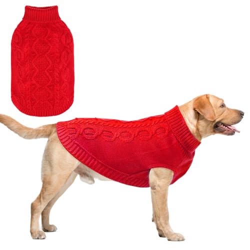 SCENEREAL Hundepullover mit Zopfmuster, dick, Rollkragen, Rot, Größe 2XL von SCENEREAL