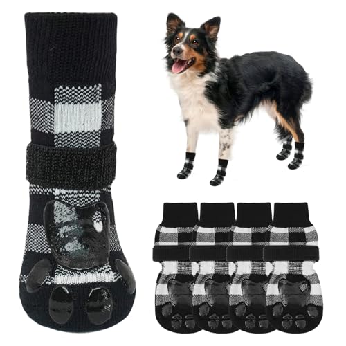 SCENEREAL Hundesocken für heiße/kalte Gehwege, Schwarz kariert, Größe L von SCENEREAL