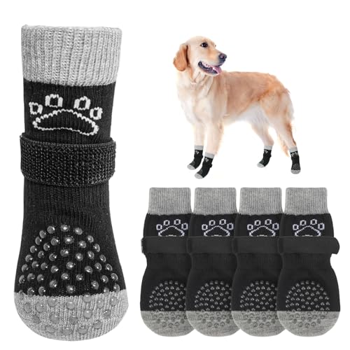 SCENEREAL Hundesocken gegen Lecken von Pfoten für heiße/kalte Gehwege, rutschfest, Hundeschuhe für Hartholzböden, Hundestiefel und Pfotenschutz mit Greifern für kleine, mittelgroße und große ältere von SCENEREAL