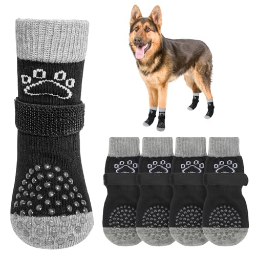 SCENEREAL Hundesocken gegen Lecken von Pfoten für heiße/kalte Gehwege, rutschfest, Hundeschuhe für Hartholzböden, Hundestiefel und Pfotenschutz mit Greifern für kleine, mittelgroße und große ältere von SCENEREAL