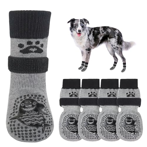 SCENEREAL Hundesocken gegen Lecken von Pfoten für heiße/kalte Gehwege, rutschfest, Hundeschuhe für Hartholzböden, Hundestiefel und Pfotenschutz mit Greifern für kleine, mittelgroße und große ältere von SCENEREAL