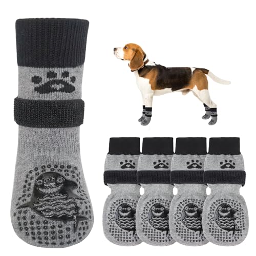 SCENEREAL Hundesocken gegen Lecken von Pfoten für heiße/kalte Gehwege, rutschfest, Hundeschuhe für Hartholzböden, Hundestiefel und Pfotenschutz mit Greifern für kleine, mittelgroße und große ältere von SCENEREAL