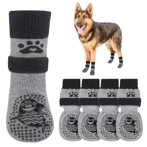 SCENEREAL Hundesocken gegen Lecken von Pfoten für heiße/kalte Gehwege, rutschfest, Hundeschuhe für Hartholzböden, Hundestiefel und Pfotenschutz mit Greifern für kleine, mittelgroße und große ältere von SCENEREAL