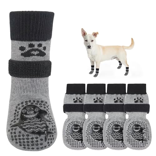 SCENEREAL Hundesocken gegen Lecken von Pfoten für heiße/kalte Gehwege, rutschfest, Hundeschuhe für Hartholzböden, Hundestiefel und Pfotenschutz mit Greifern für kleine, mittelgroße und große ältere von SCENEREAL