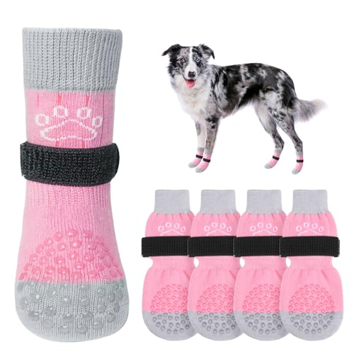 SCENEREAL Hundesocken gegen Lecken von Pfoten für heiße/kalte Gehwege, rutschfest, Hundeschuhe für Hartholzböden, Hundestiefel und Pfotenschutz mit Greifern für kleine, mittelgroße und große ältere von SCENEREAL