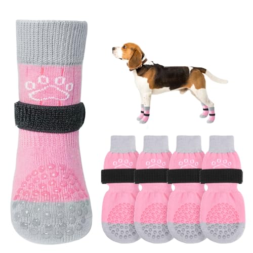 SCENEREAL Hundesocken gegen Lecken von Pfoten für heiße/kalte Gehwege, rutschfest, Hundeschuhe für Hartholzböden, Hundestiefel und Pfotenschutz mit Greifern für kleine, mittelgroße und große ältere von SCENEREAL