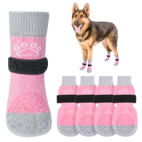 SCENEREAL Hundesocken gegen Lecken von Pfoten für heiße/kalte Gehwege, rutschfest, Hundeschuhe für Hartholzböden, Hundestiefel und Pfotenschutz mit Greifern für kleine, mittelgroße und große ältere von SCENEREAL