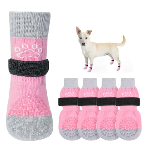 SCENEREAL Hundesocken gegen Lecken von Pfoten für heiße/kalte Gehwege, rutschfest, Hundeschuhe für Hartholzböden, Hundestiefel und Pfotenschutz mit Greifern für kleine, mittelgroße und große ältere von SCENEREAL