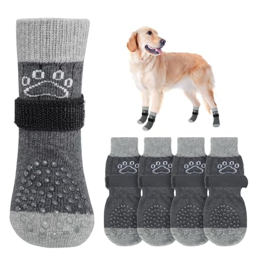 SCENEREAL Hundesocken gegen Lecken von Pfoten für heiße/kalte Gehwege, rutschfest, Hundeschuhe für Hartholzböden, Hundestiefel und Pfotenschutz mit Greifern für kleine, mittelgroße und große ältere von SCENEREAL