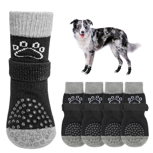 SCENEREAL Hundesocken gegen Lecken von Pfoten für heiße/kalte Gehwege, rutschfest, Hundeschuhe für Hartholzböden, Hundestiefel und Pfotenschutz mit Greifern für kleine, mittelgroße und große ältere von SCENEREAL