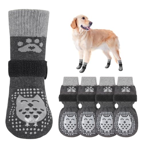 SCENEREAL Hundesocken gegen Lecken von Pfoten für Hartholzböden, rutschfest, rutschfeste Hundestiefel, Schuhe für heiße/kalte Gehwege, Pfotenschutz mit Greifern für kleine, mittelgroße und große von SCENEREAL